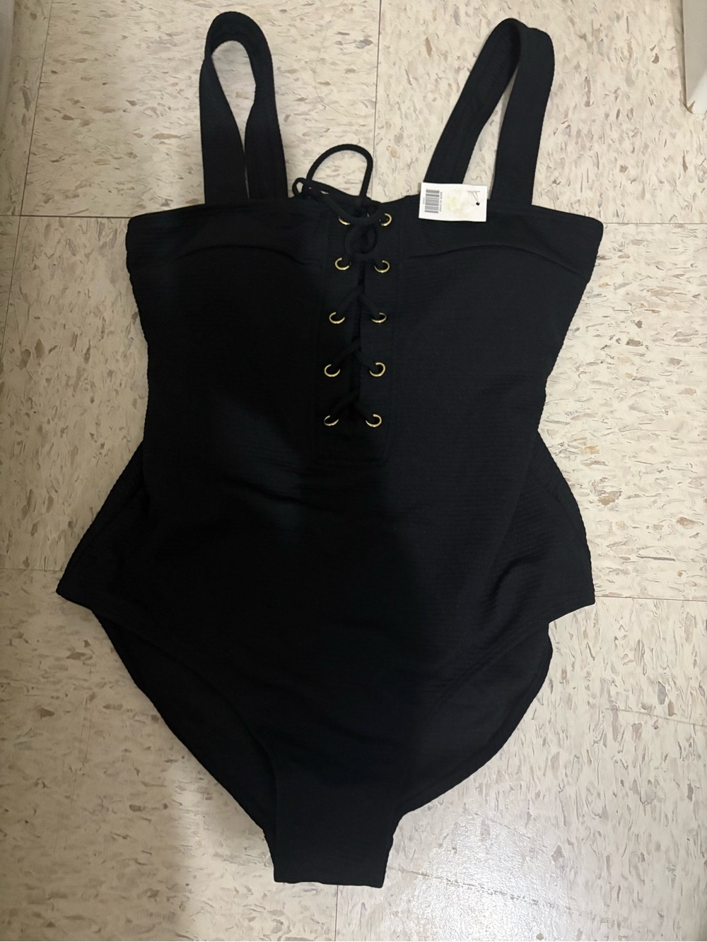CALVIN KLEIN Classic Black Lace-Up One-Piece Swimsuit sz M BRAND NEW